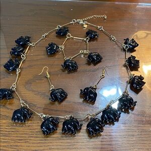 Black Elephant Charm Necklace Bracelet and Earrings Set